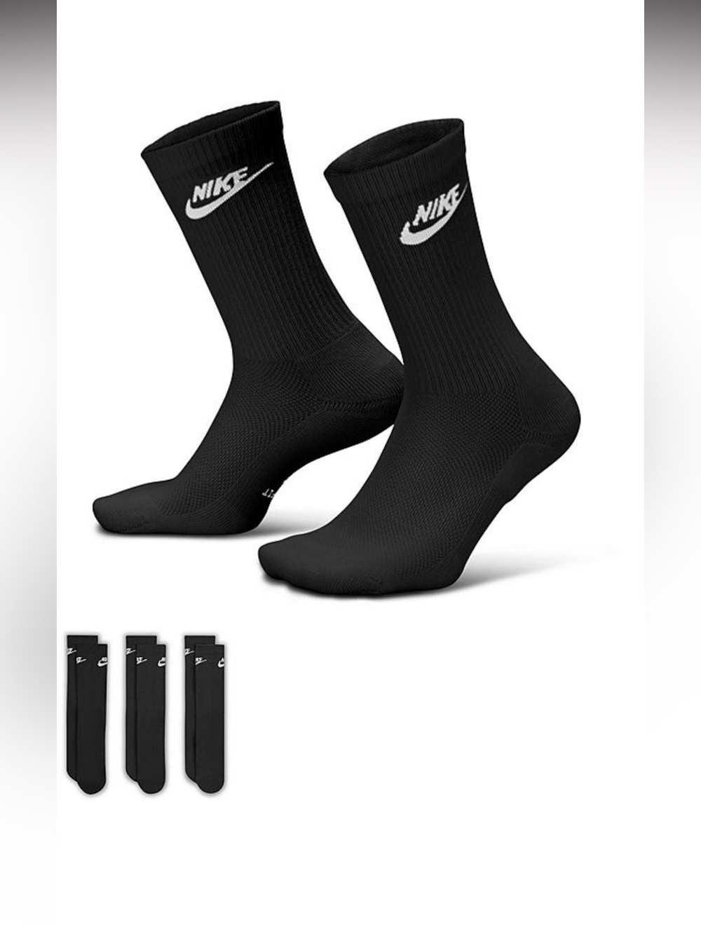 Nike Everyday Essential Dri-FIT Crew Socks 3-Pack Black Size Medium Unisex NWT